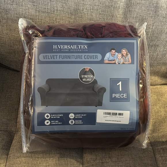 Red Stretch Velvet Sofa Couch Cover with Non Slip Elastic Bottom 72”-90” - Picture 5 of 5